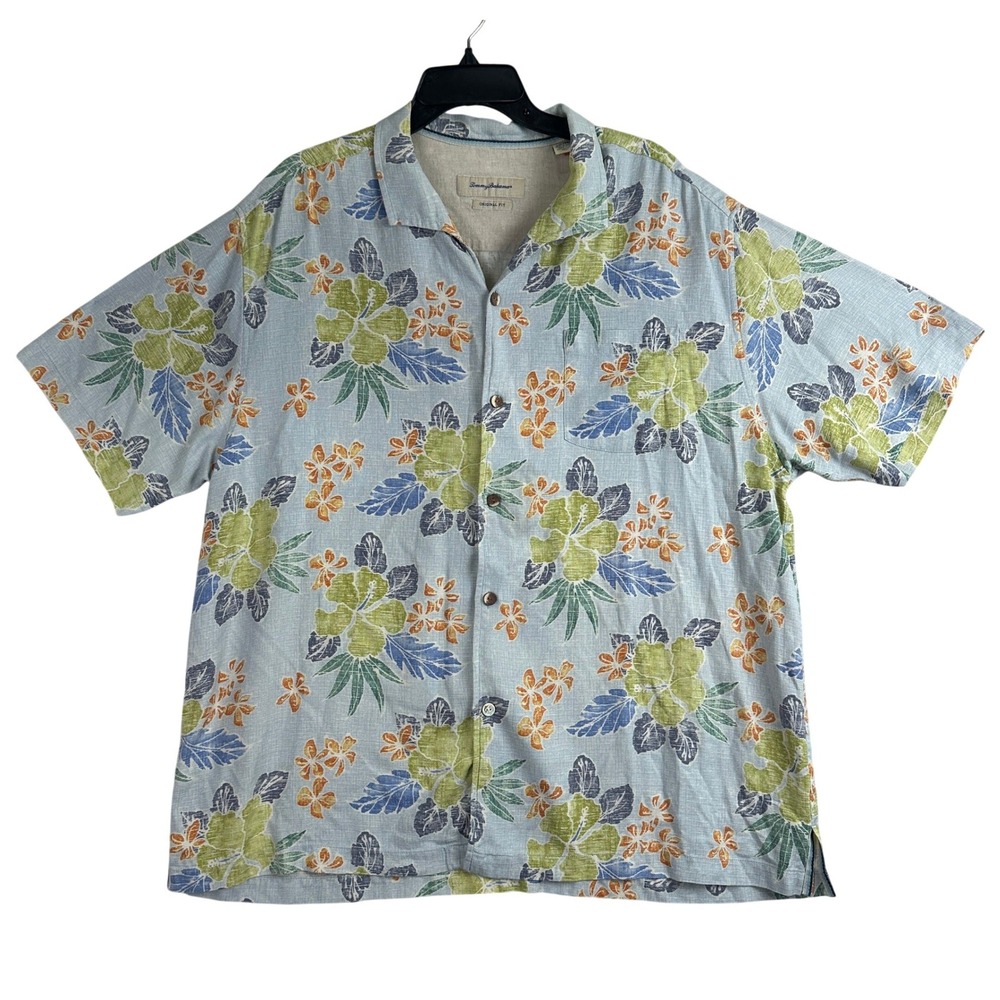 Tommy Bahama Original Fit Silk Floral Shirt Mens XXL Blue Tropical Aloha Camp